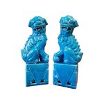 Cães de Fó em Cerâmica Vidrada Azul – Esculturas Decorativas